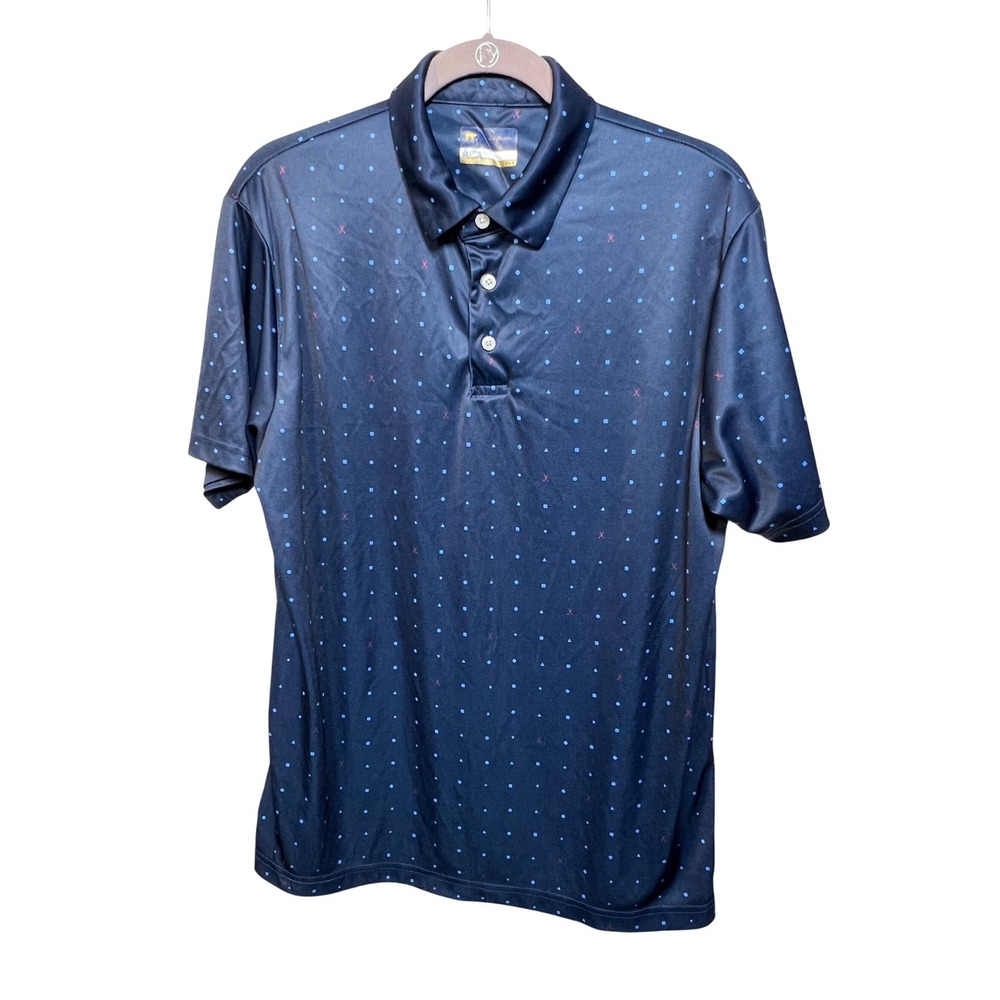 Jack Nicklaus Mens StayDri Golf Polo Shirt Navy Blue Geometric Print Size M
